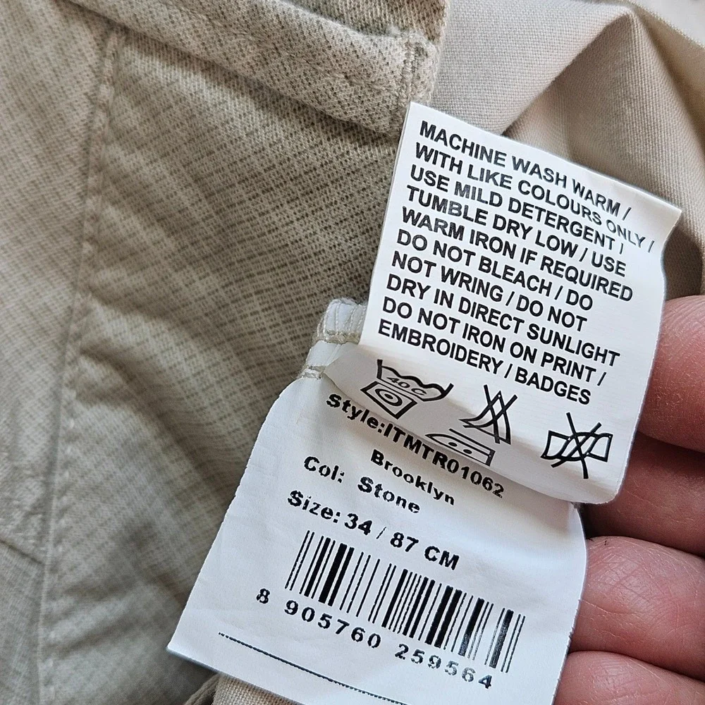 Indian Terrain Brooklyn Slim Fit Chinos Mens 34 Tan Beige Textured Cotton Pants